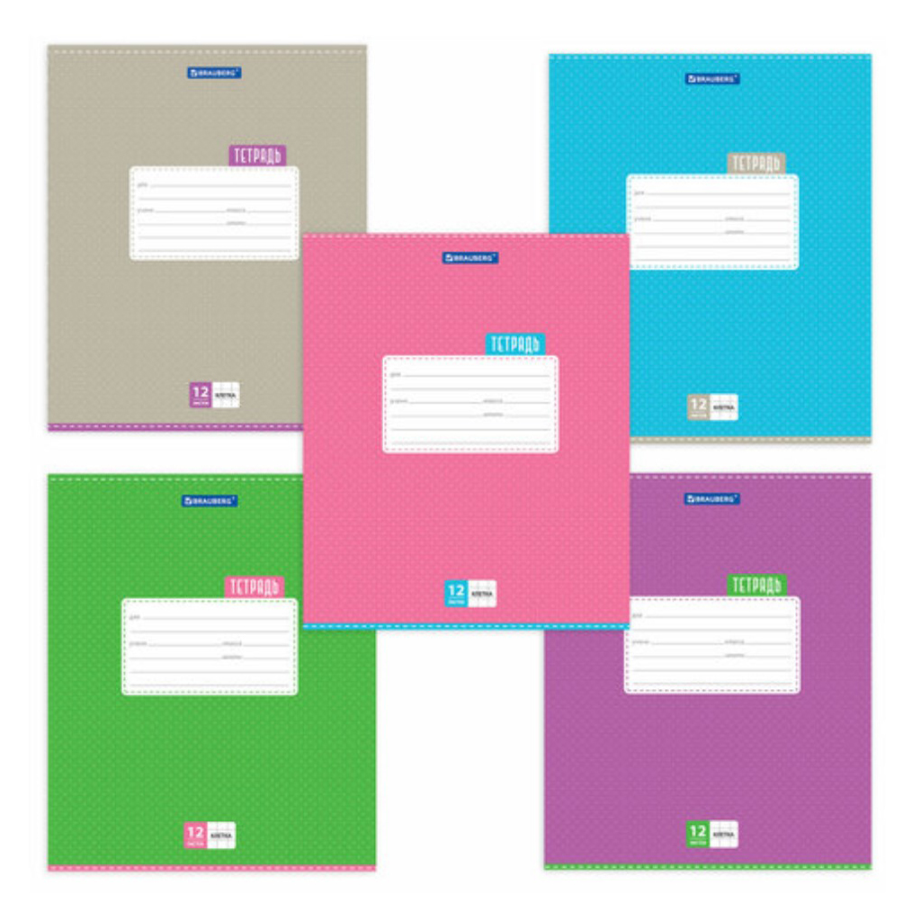

Тетрадь тонкая Brauberg Точки А5 в клетку 12 листов в ассортименте