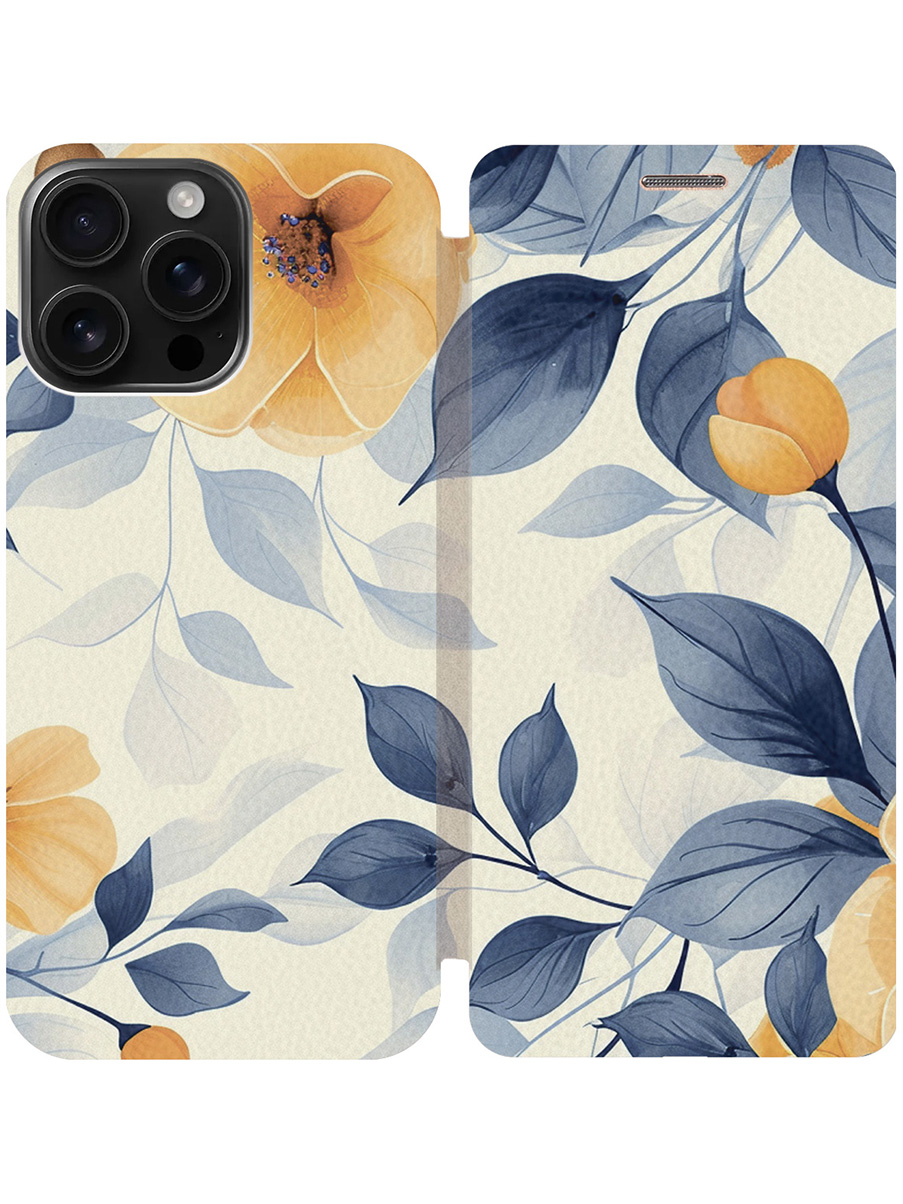 

Чехол-книжка на Apple iPhone 16 Pro Max с принтом "Оранжевые маки" золотой, Золотистый;белый;желтый, 785198323