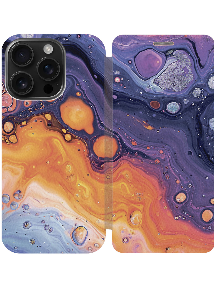 

Чехол-книжка на Apple iPhone 16 Pro с принтом "Фиолетовые разводы" золотой, Золотистый;желтый;фиолетовый, 785197731