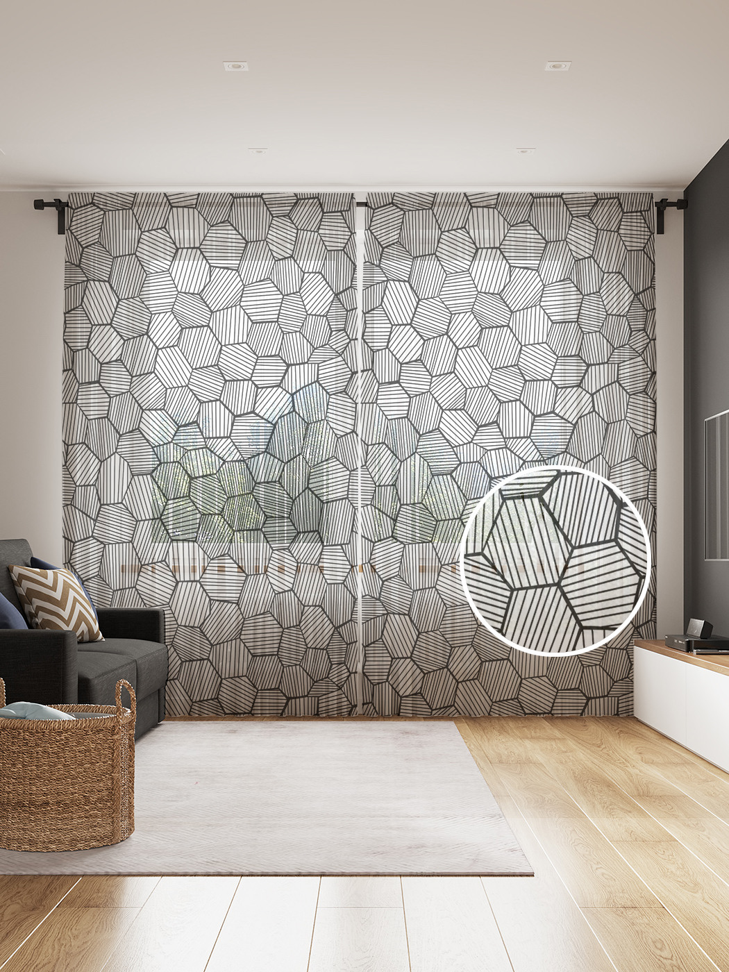 

Фототюль JoyArty "Абстрактные полосатые соты", 145x265см, 2 полотна, лента, 50 крючков, Абстрактные полосатые соты