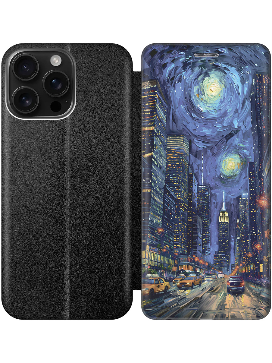 

Чехол-книжка на Apple iPhone 16 Pro Max с принтом "Ночной проспект" черный, Черный;синий, 785198341