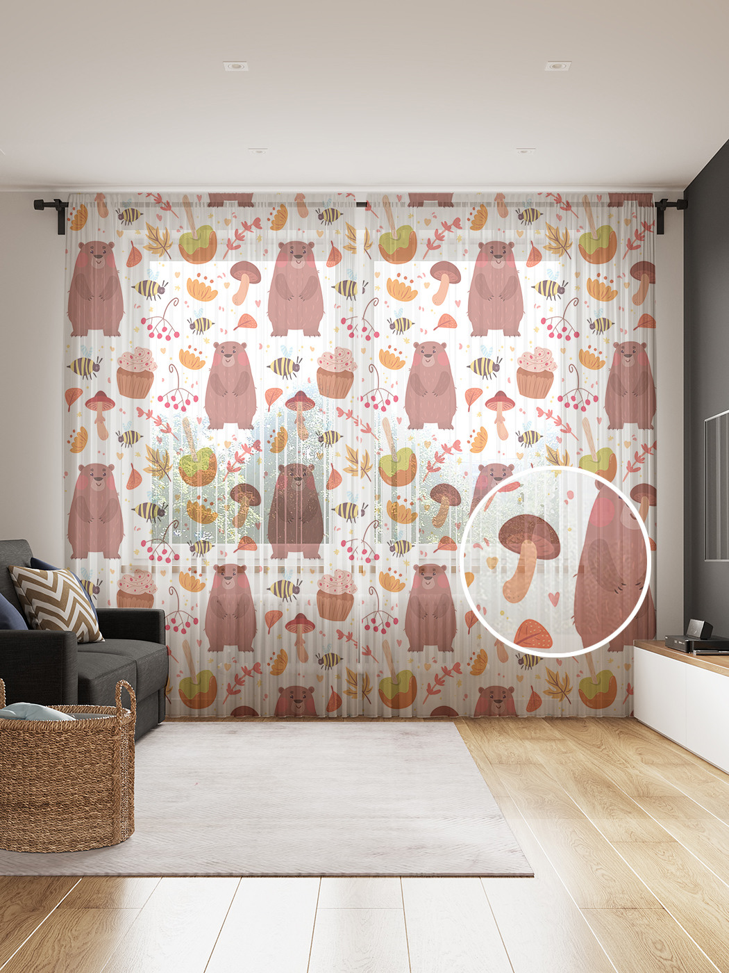 

Фототюль JoyArty "Пчёлка и грибок", 145x265см (2 полотна со шторной лентой + 50 крючков), Пчёлка и грибок