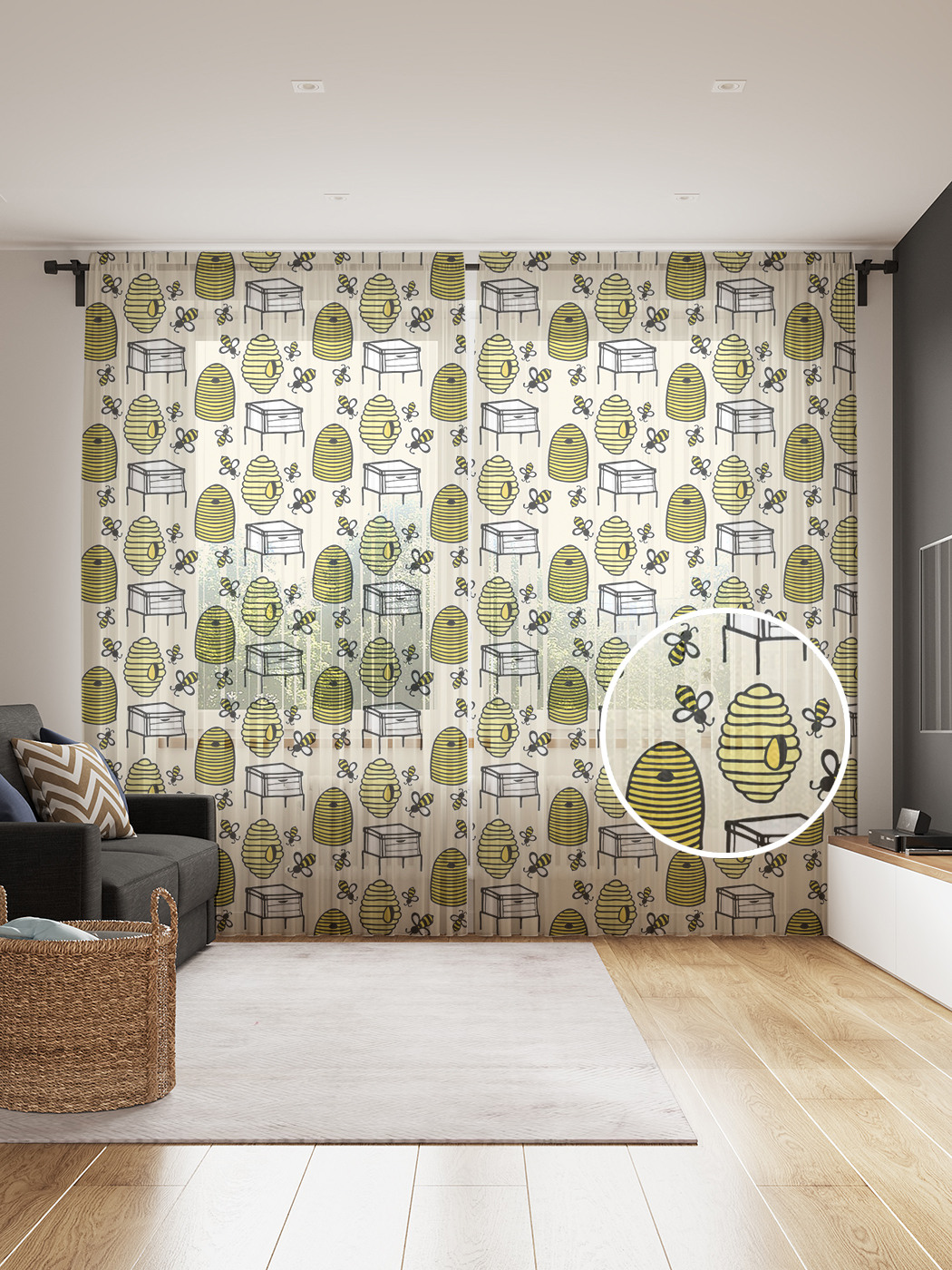 

Фототюль JoyArty "Пчелы и улья", 145x265см (2 полотна со шторной лентой + 50 крючков), Пчелы и улья