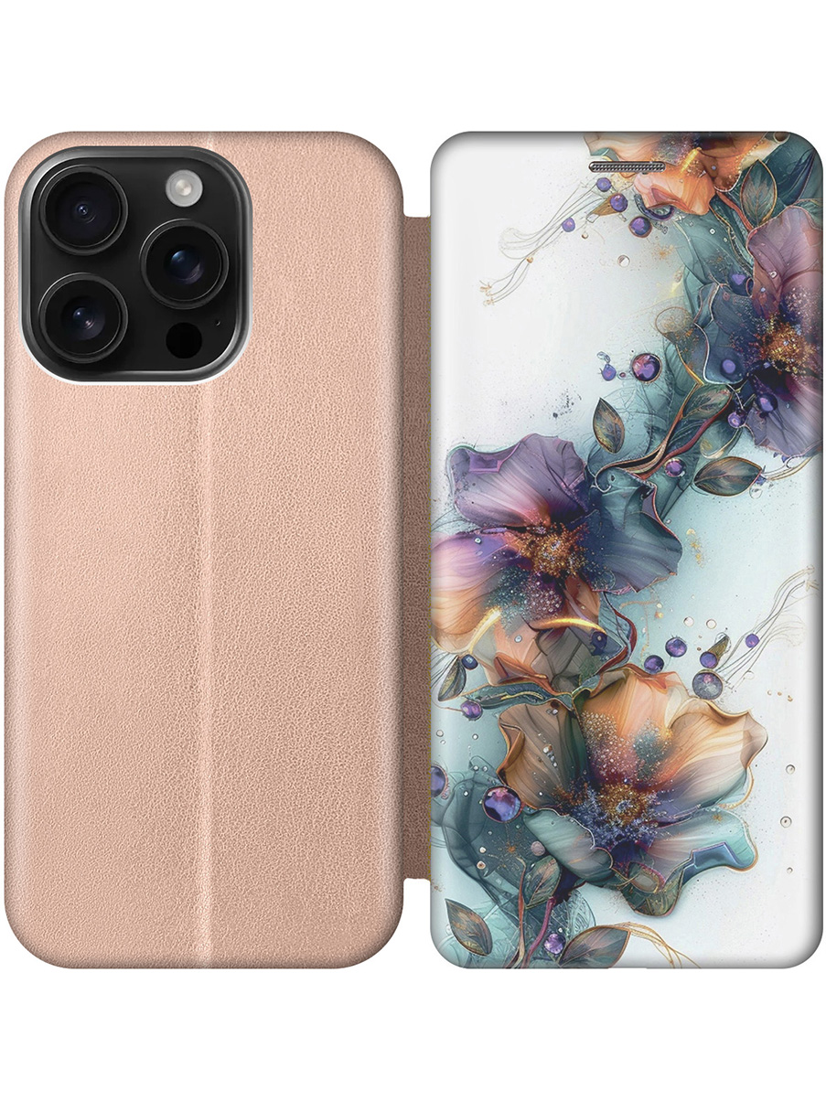 

Чехол-книжка на Apple iPhone 16 Pro с принтом "Мистические цветы" золотой, Золотистый;белый;зеленый, 785197723