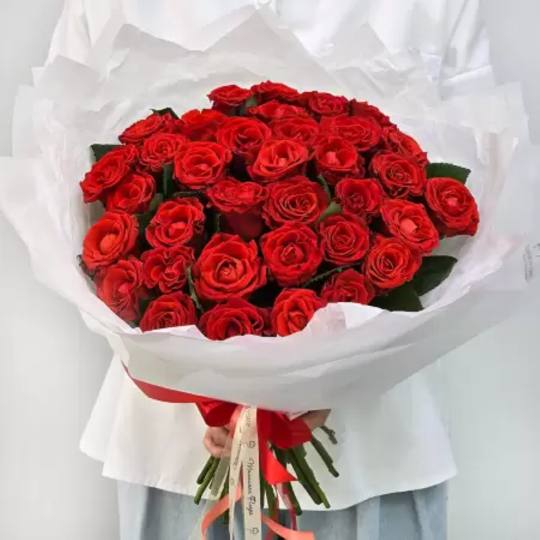 

Букет цветов, Талисман Флора, Алые вечера из 35 роз, 35см x 40см, красная, B2415