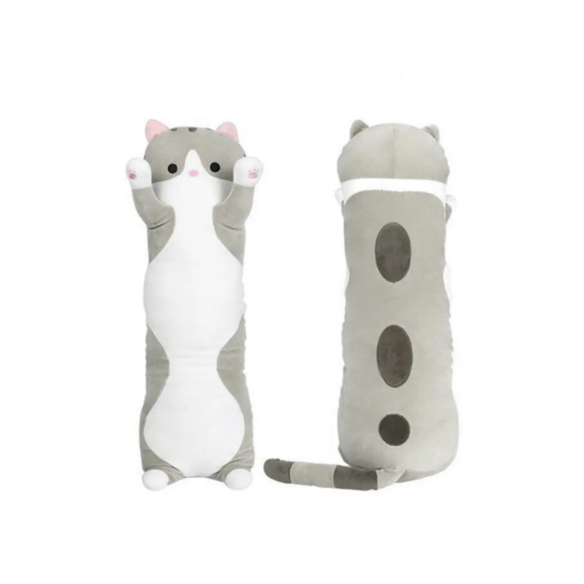 Мягкая игрушка-антистресс Кошка-батон, длинный кот серый 110 см