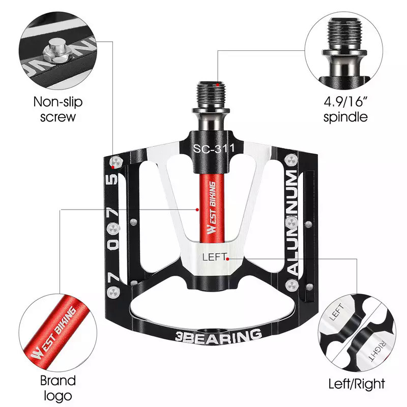 Педали West Biking 3 Bearing Pedals Silver, 2 штуки