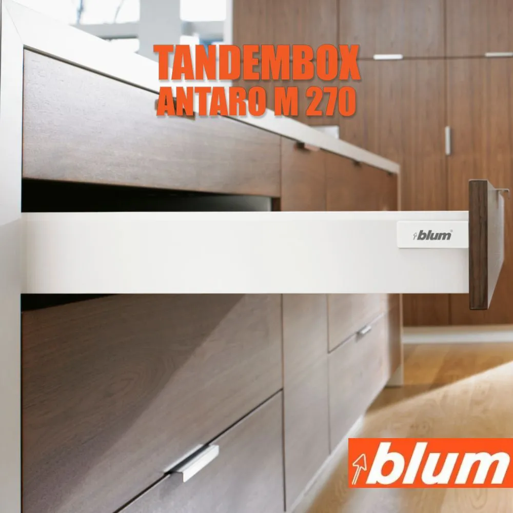 

Ящик BLUM TANDEMBOX ANTARO высота M 98,5 мм, длина 270 мм, белый