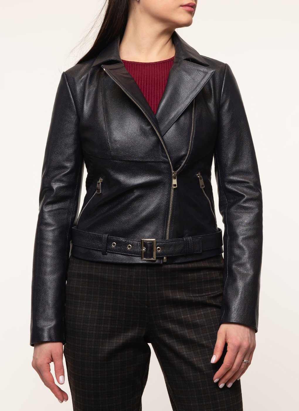 

Кожаная куртка женская Imperiafabrik 45779 синяя 48, 45779