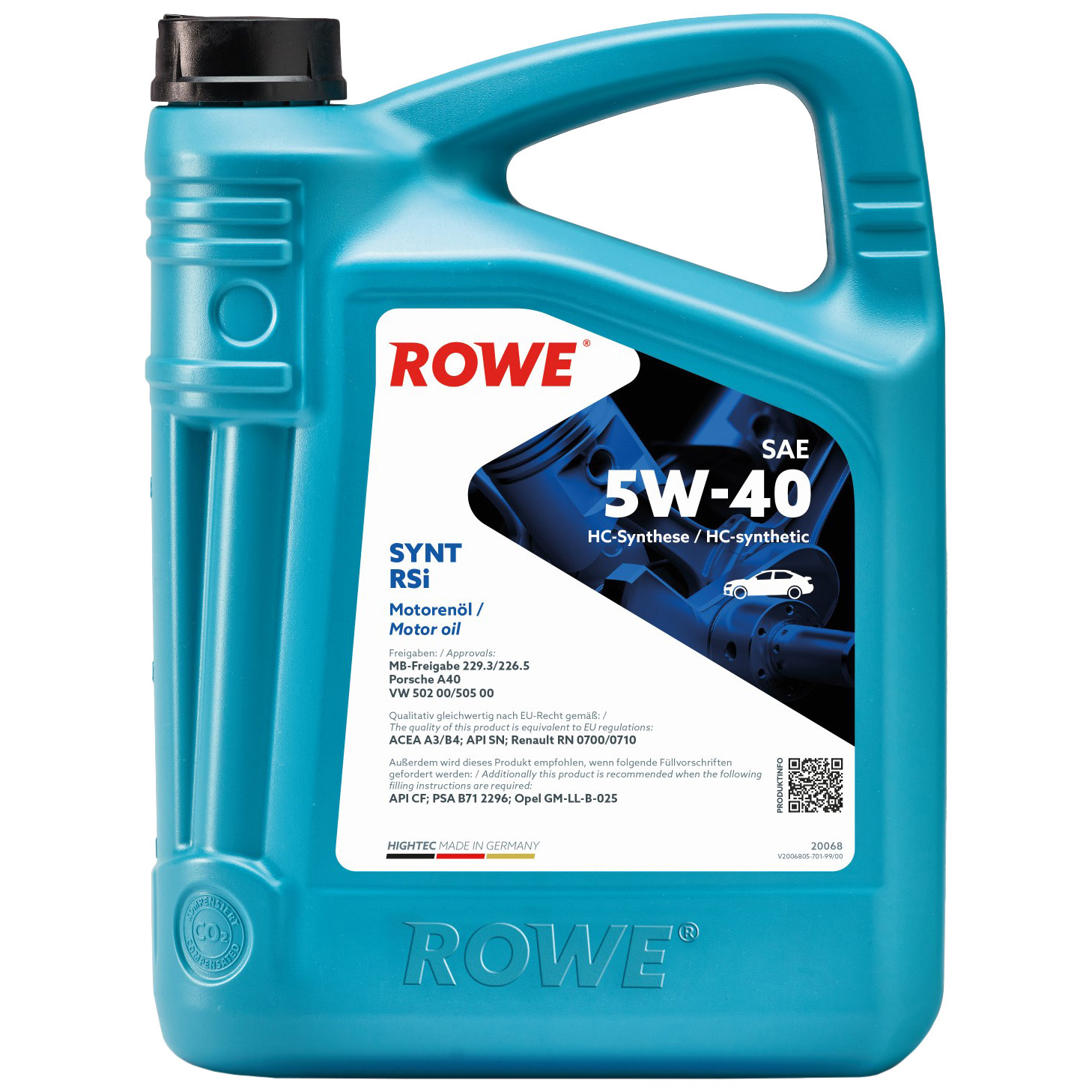 фото Моторное масло rowe hightec synt rsi 5w40 5 л