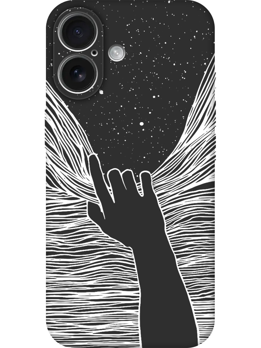 

Силиконовый чехол на Apple iPhone 16 с принтом "Рука и нити" матовый черный, 785196541