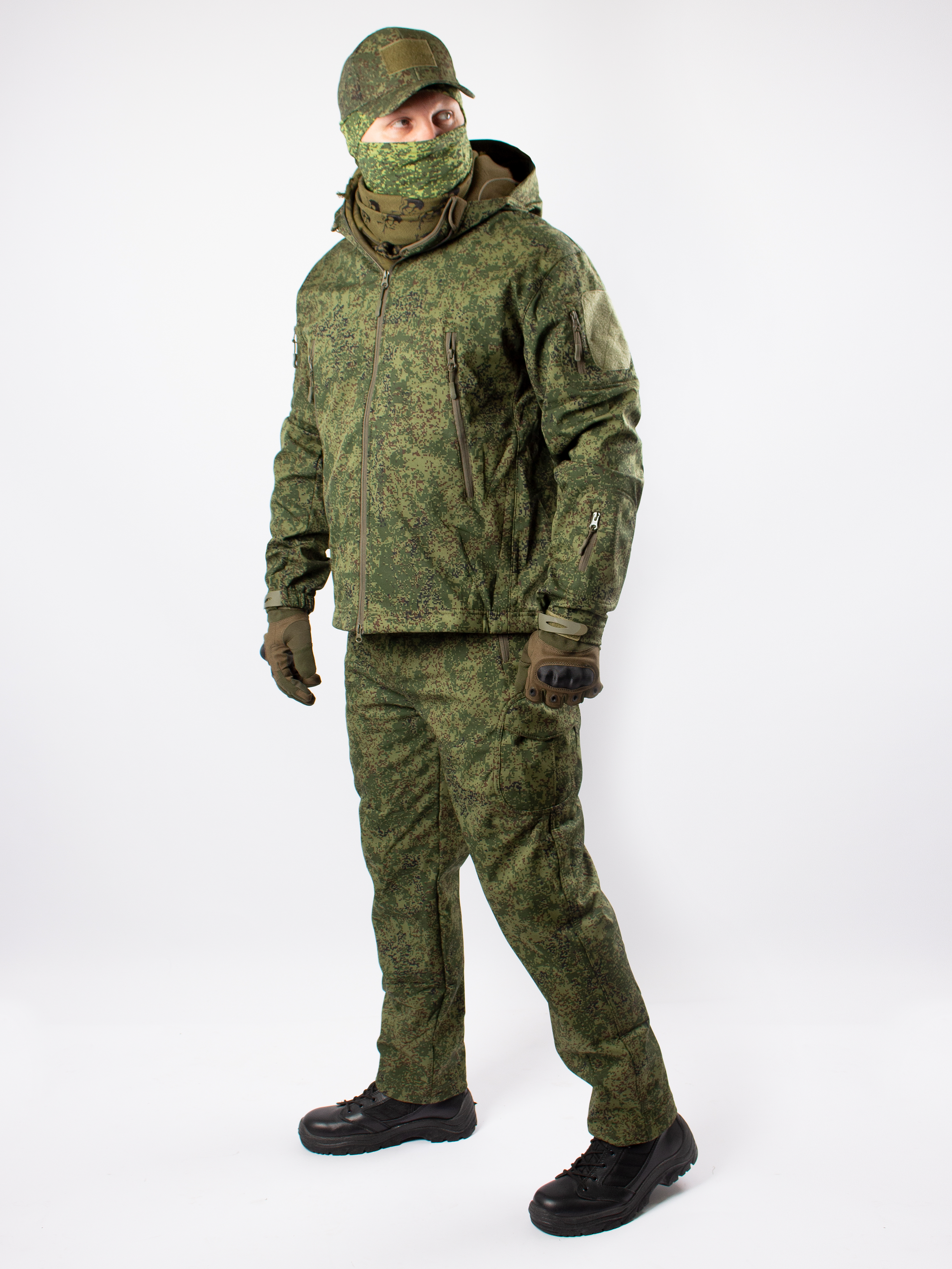 Костюм для охоты Kamukamu Softshell на флисе камуфляж цифра арт.743153 Размер S
