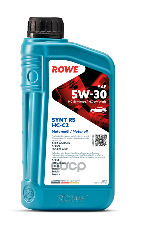 фото Rowe масло rowe 5/30 hightec acea a5/b5,c2,api sn, cf synt rs hc-c2 синтетическое 1 л