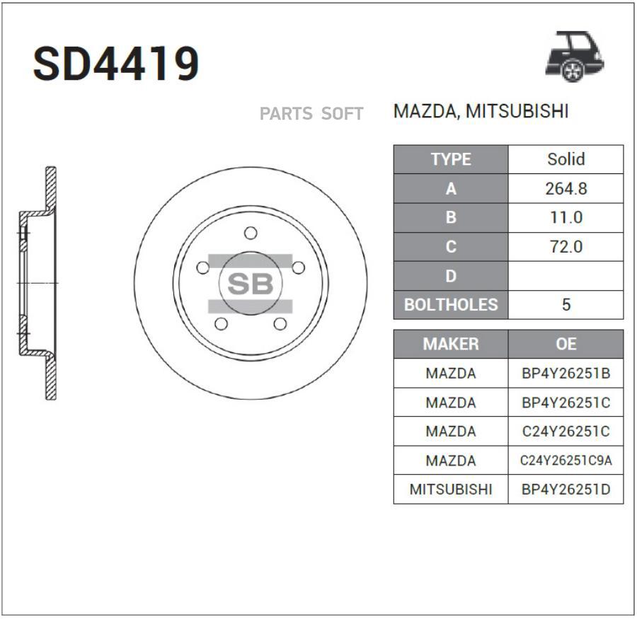 Тормозной диск Sangsin brake комплект 1 шт. SD4419