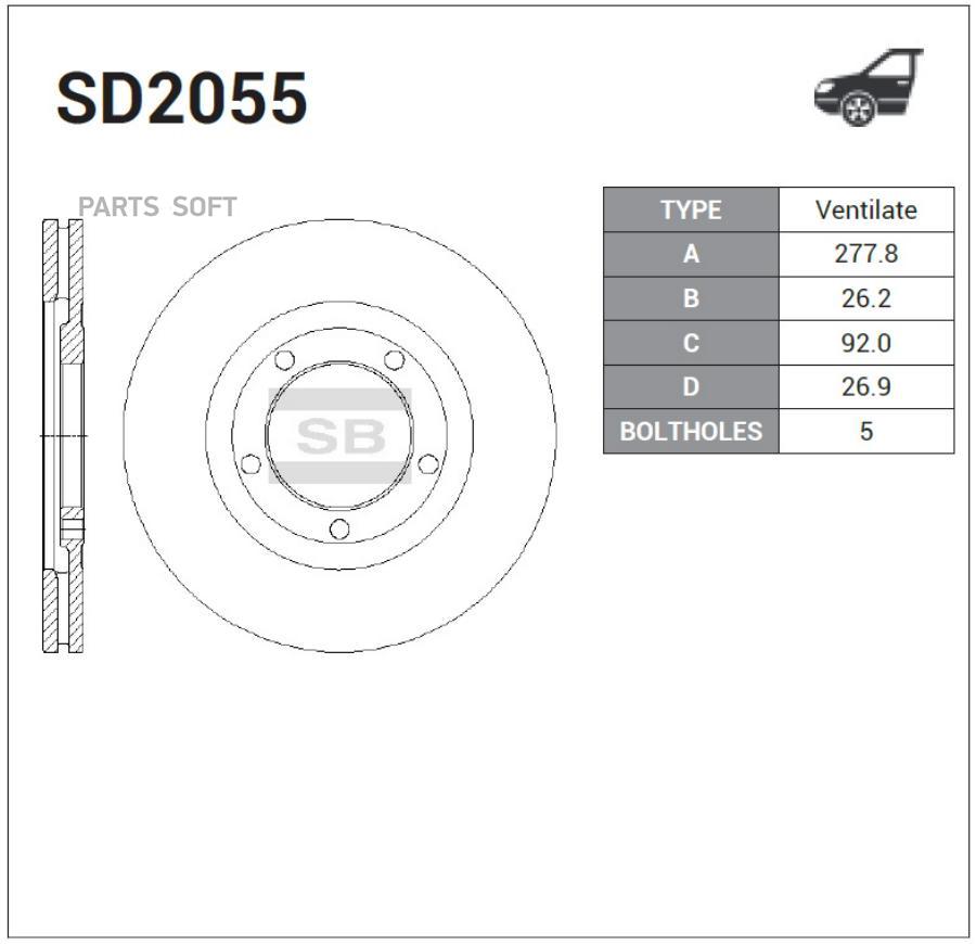

Тормозной диск Sangsin brake комплект 2 шт. SD2055