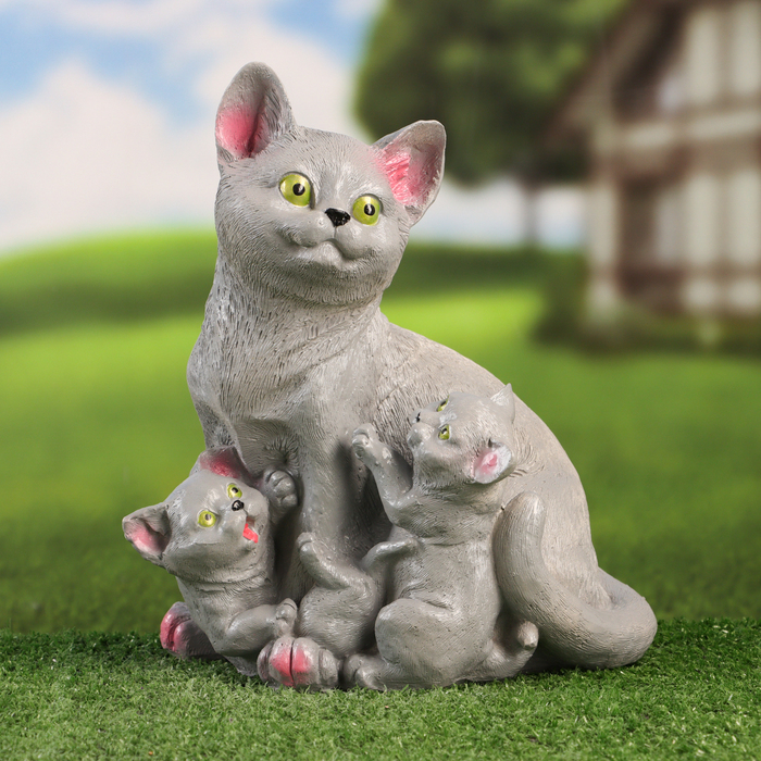

Садовая фигура Хорошие сувениры Кошка с котятами 10340983 серая, 27х22х15см, Серый