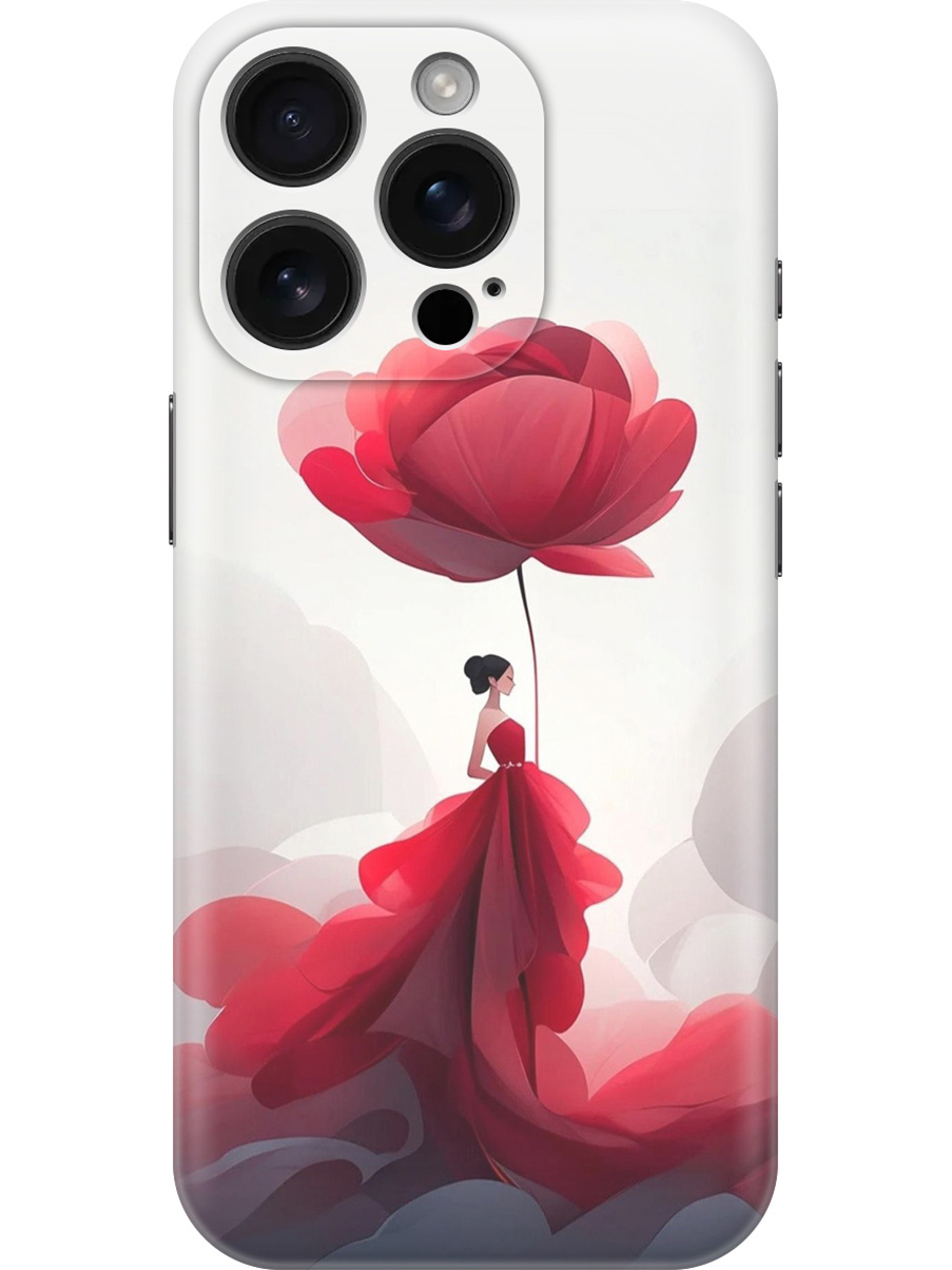 

Силиконовый чехол на Apple iPhone 16 Pro с принтом "Цветочная девушка в красном", Прозрачный;белый;красный, 785197721