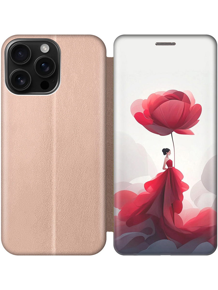 

Чехол-книжка на Apple iPhone 16 Pro Max с принтом "Цветочная девушка в красном" золотой, Золотистый;белый;красный, 785198321