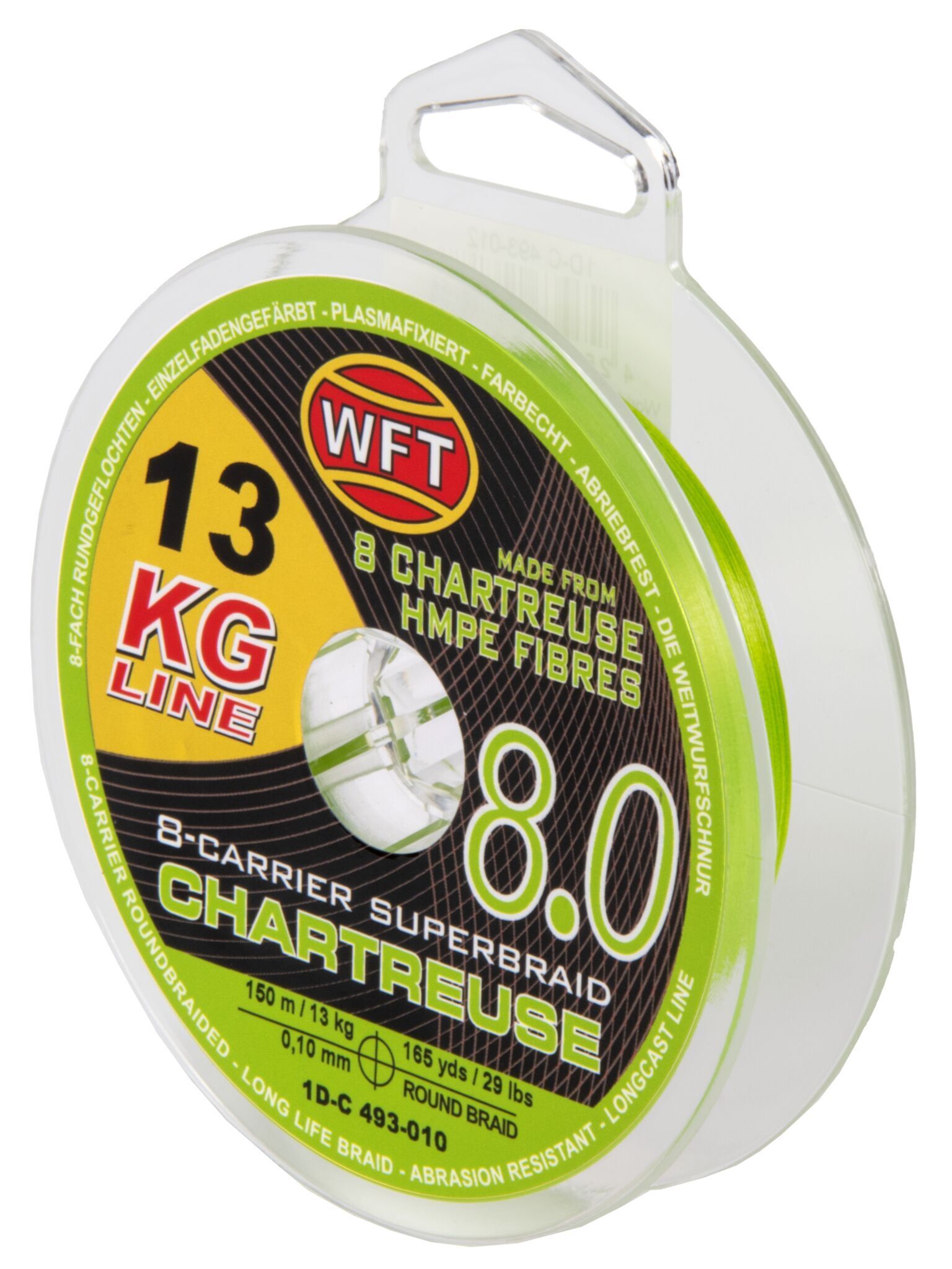 Рыболовная леска WFT KG x8 150 м, 0.10 мм Chartreuse