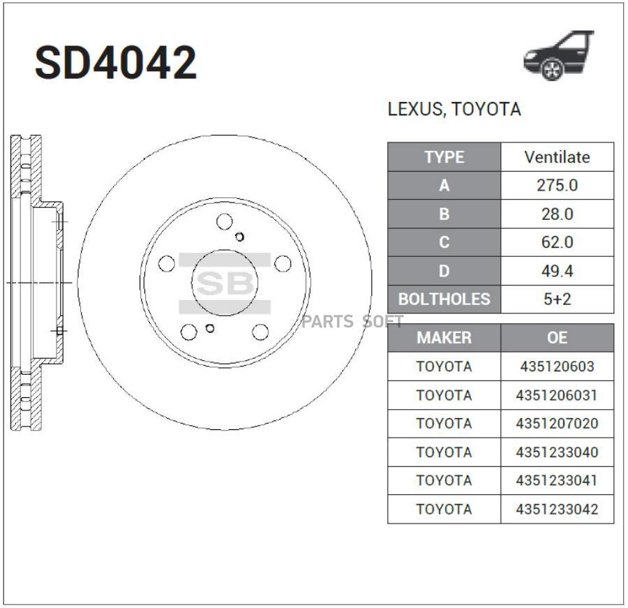 

Тормозной диск Sangsin brake комплект 1 шт. SD4042