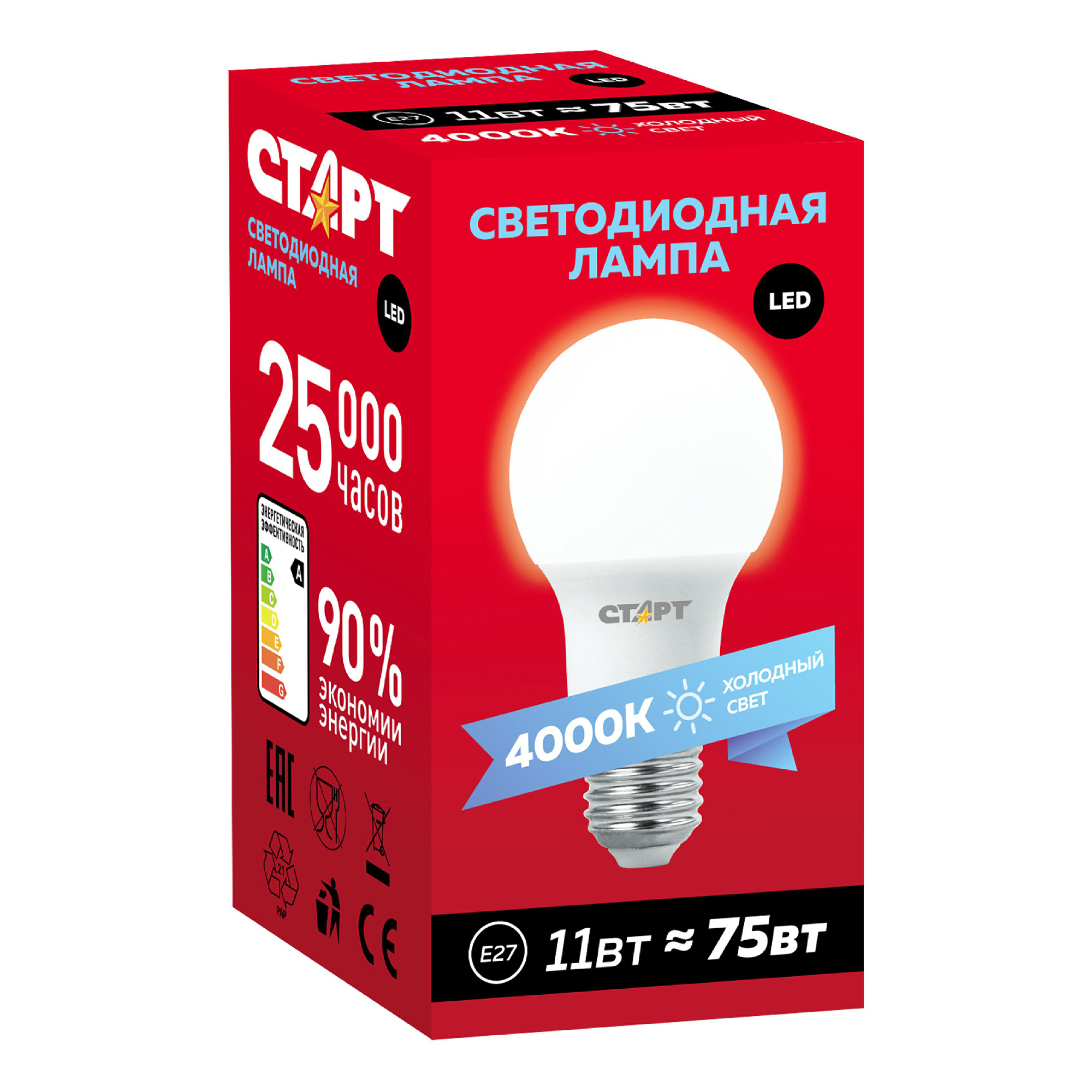 

Лампа светодиодная Старт eco E27 11 Вт 3000 К груша матовая