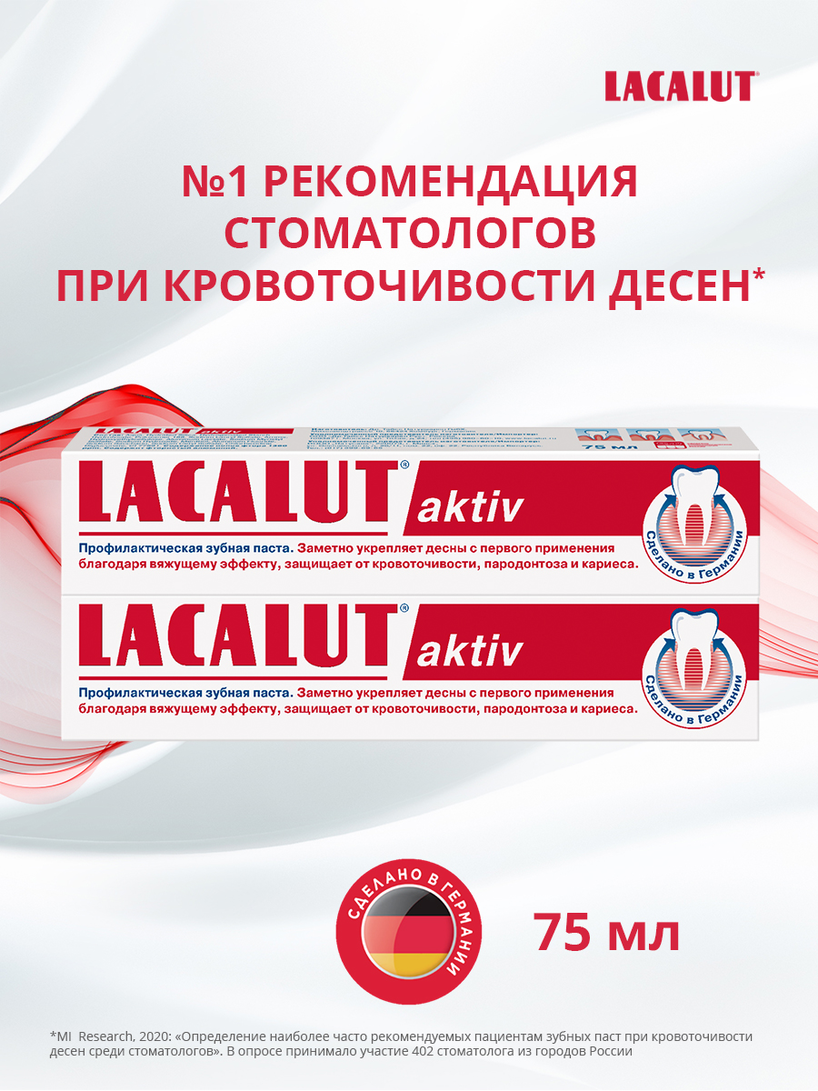 Профилактическая зубная паста LACALUT aktiv 75 мл, 2 шт. з паста лакалют анти кариес 75мл