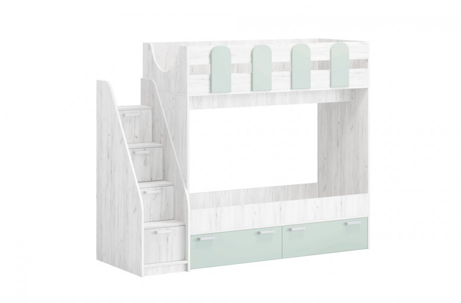 

Кровать двухъярусная Регион 058 Бемби-11 Фисташка Дуб Крафт белый 0,8*1,8 м, Белый;голубой;зеленый;серый, Бемби-11