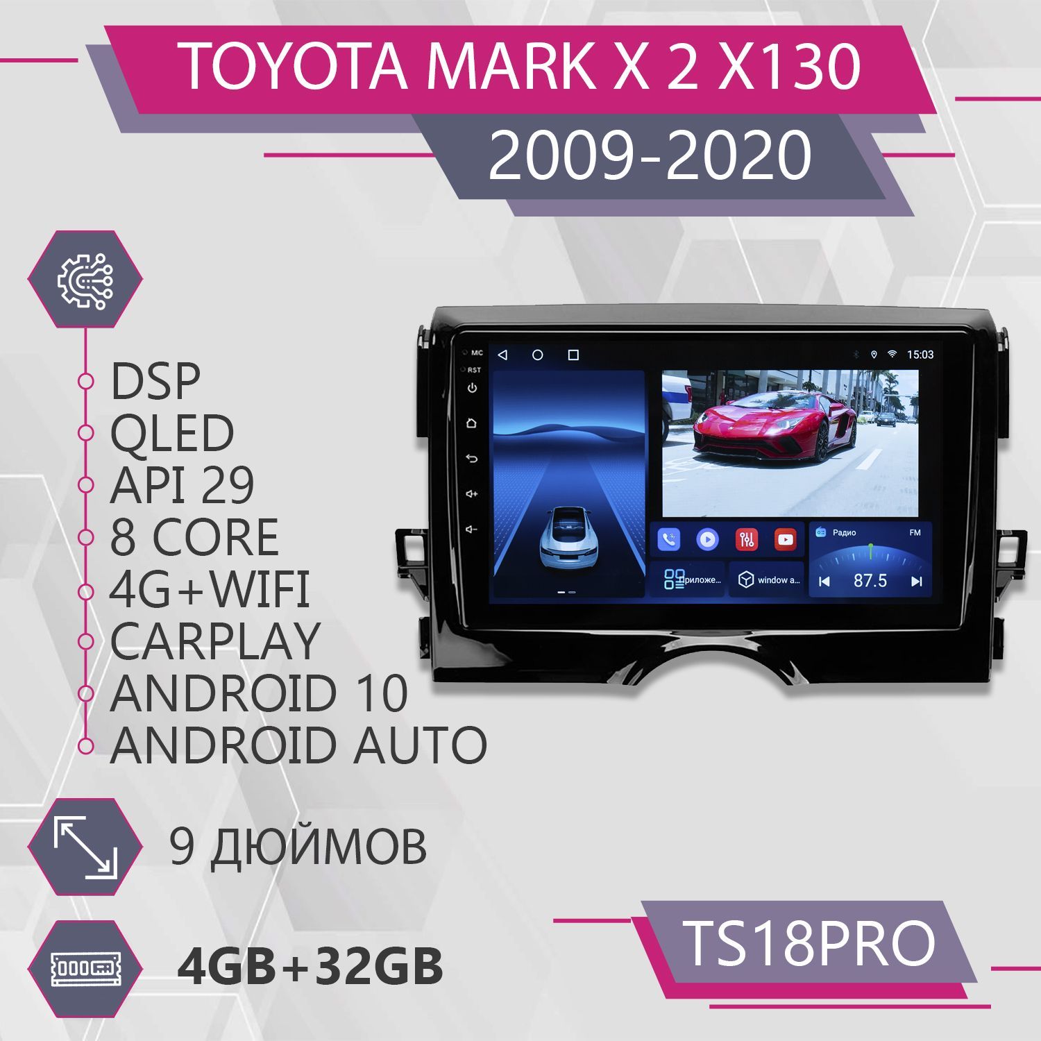 Магнитола Точка Звука TS18Pro для Toyota Mark X 2 X130/ Тойота Марк 4+32GB 2din