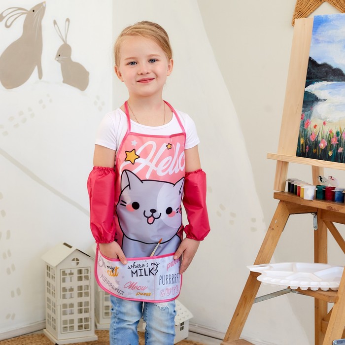 

Фартук с нарукавниками детский Этель Hello cat , 49 х 39, Розовый, нарукавниками