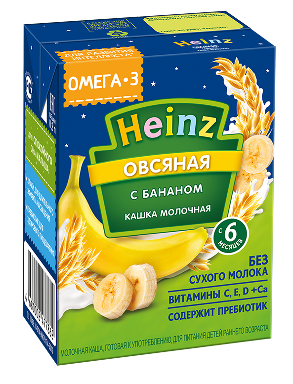 Кашка Heinz овсяная с бананом молочная, 200 г