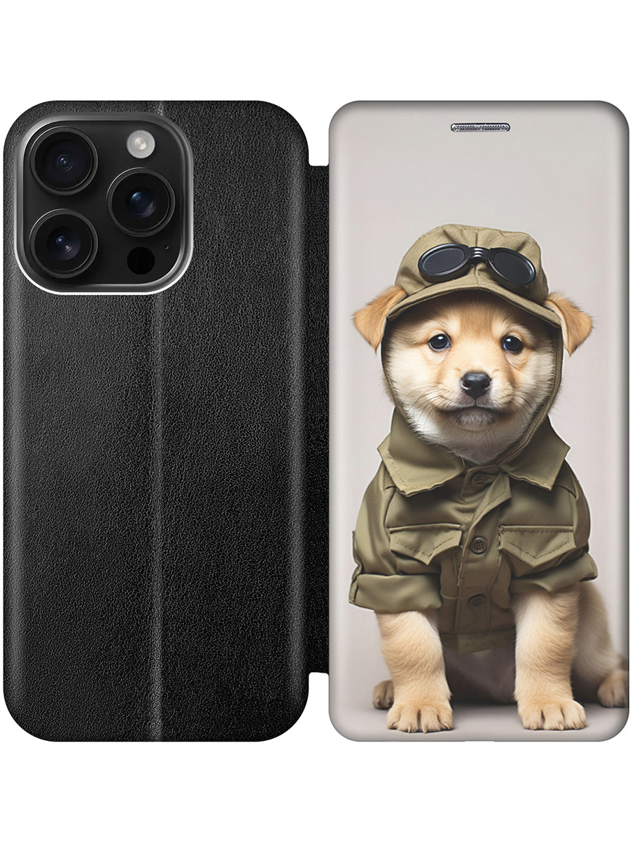 

Чехол-книжка на Apple iPhone 16 Pro с принтом "Щенок в форме" черный, Черный;серый;зеленый, 785197711