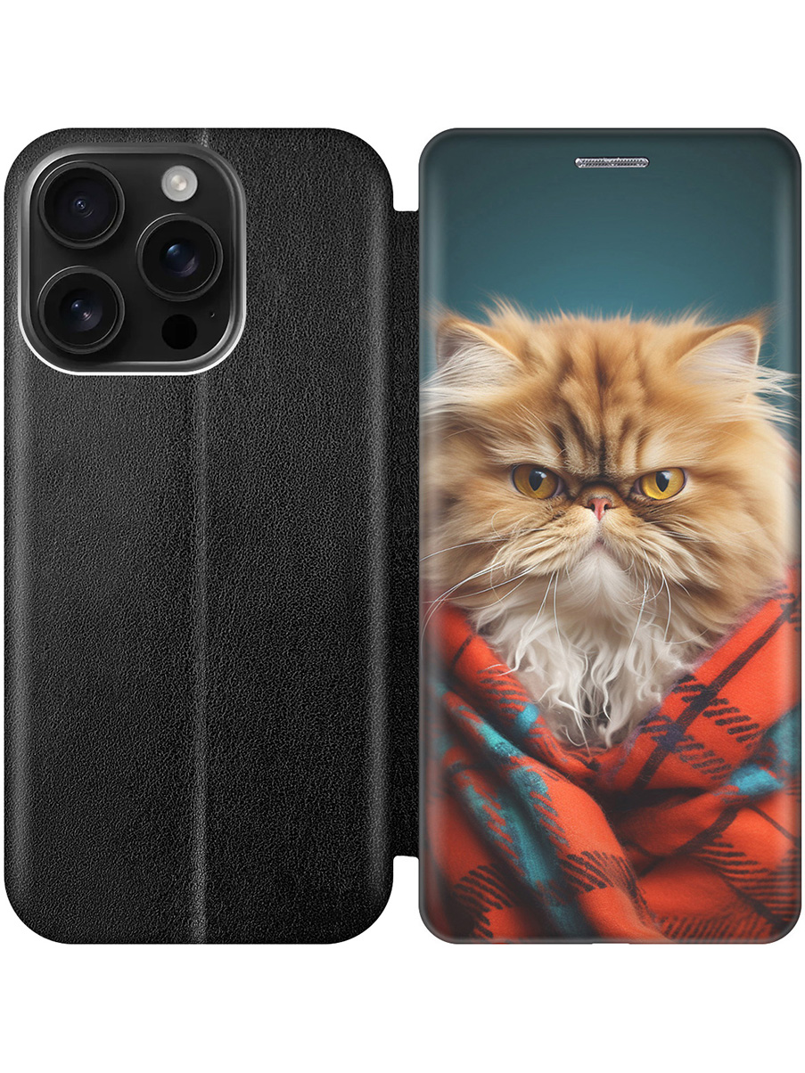 

Чехол-книжка на Apple iPhone 16 Pro с принтом "Недовольный котик" черный, Черный;красный;синий, 785197712