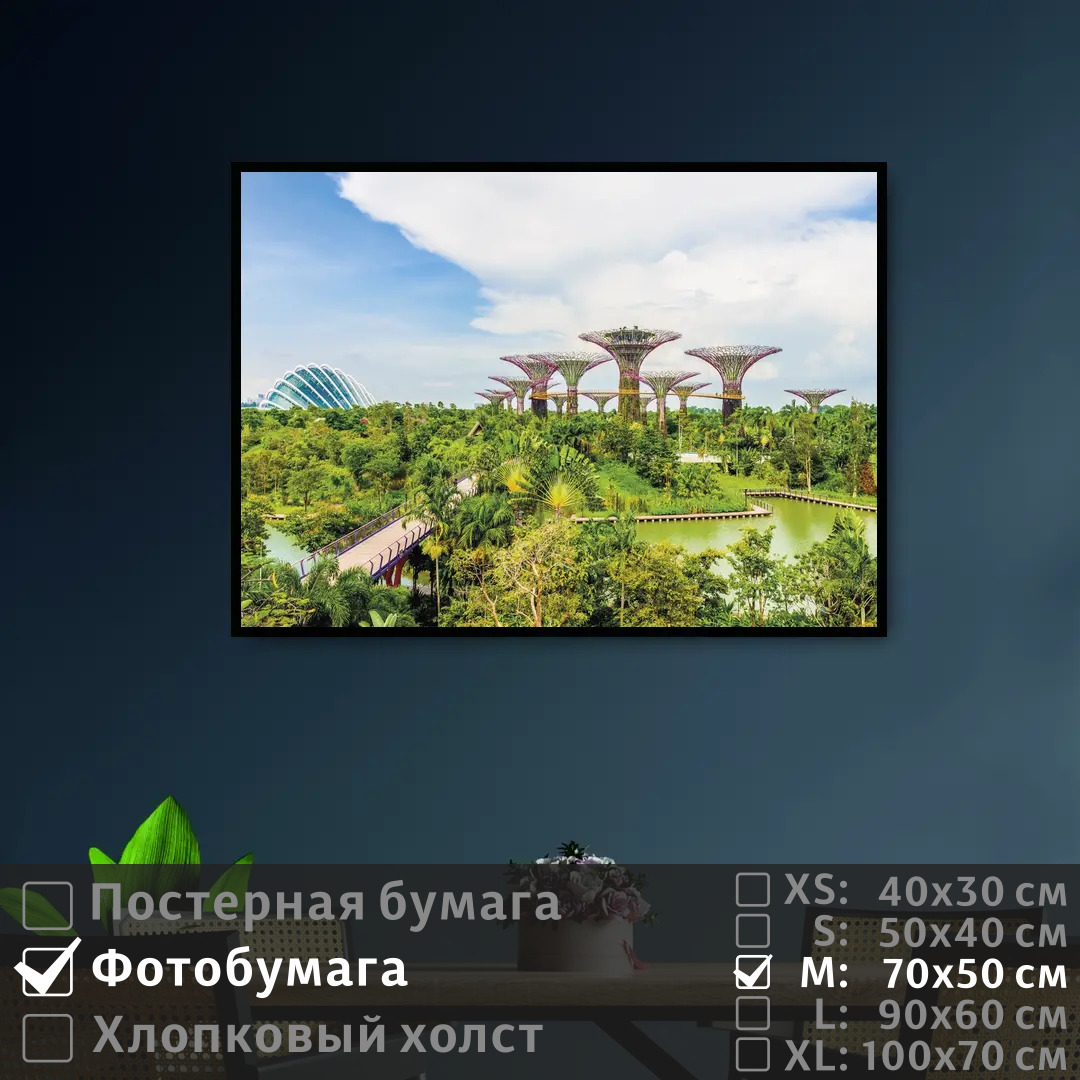 

Постер на фотобумаге ПолиЦентр Архитектура и зелень садов сингапур 70х50 см, АрхитектураИЗеленьСадовСингапур