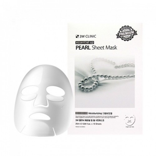 Тканевая маска для лица с экстрактом жемчуга 3W Clinic Essential Up Pearl Sheet Mask,1шт. тканевая маска для лица осветляющая с жемчужной пудрой и коллагеном limoni pearl collagen