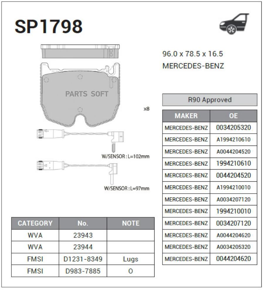 

Тормозные колодки Sangsin brake SP1798