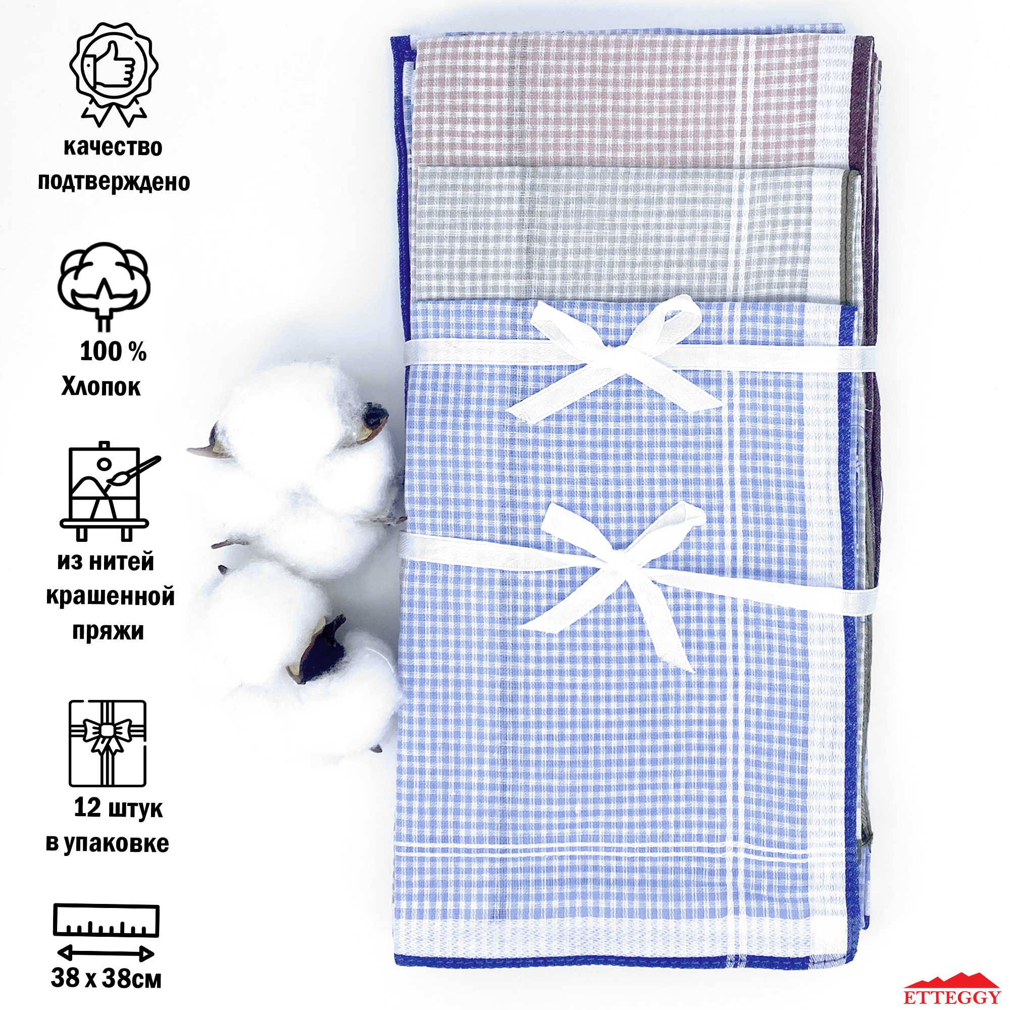 Комплект носовых платков мужской Etteggy 45447L разноцветный, 38х38 см