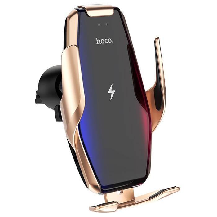 фото Автомобильный держатель для телефона с беспроводной зарядкой hoco s14 surpass - золотистый