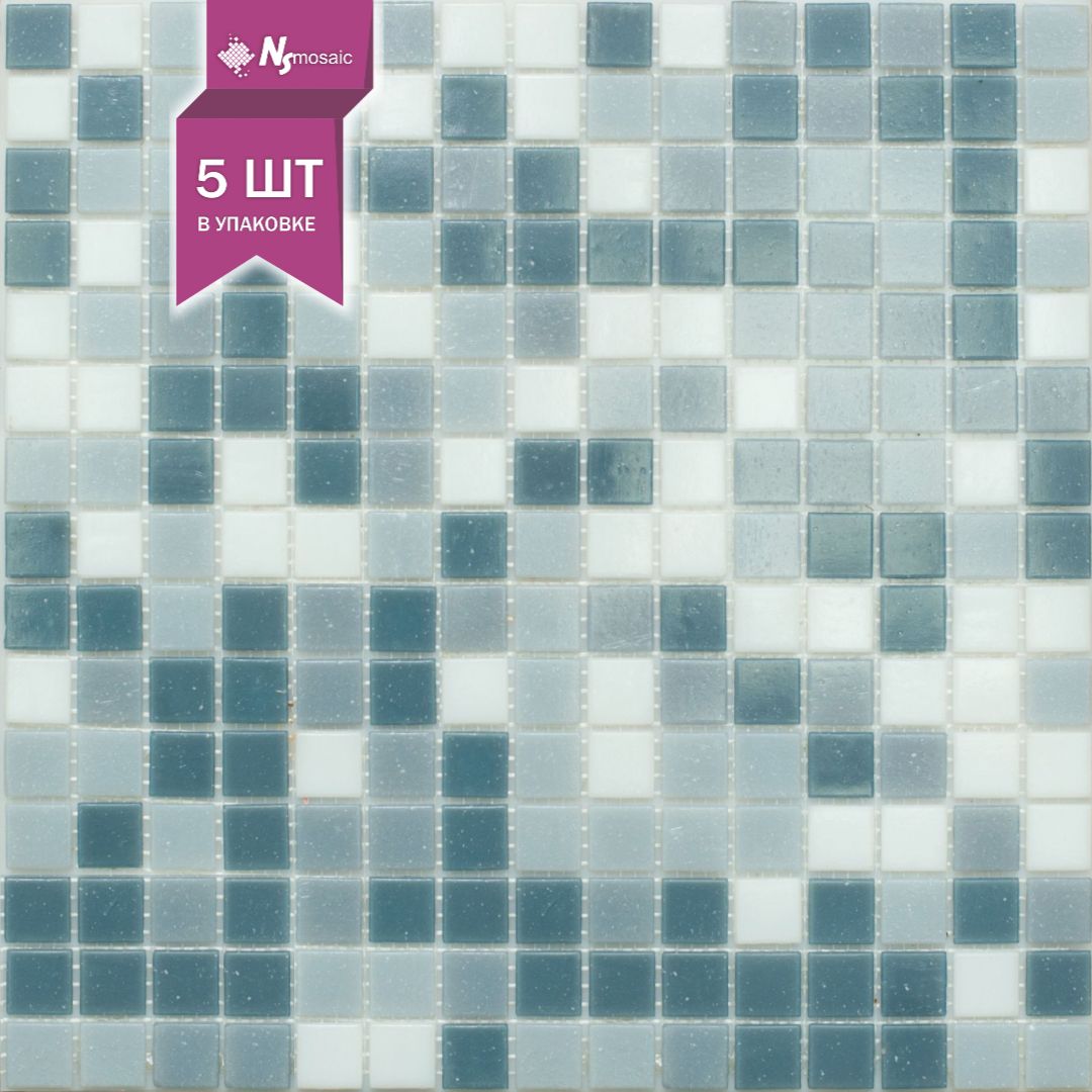 

Мозаика стеклянная NSmosaic MIX12 (бумага) 327x327 чип 20x4мм серый белый