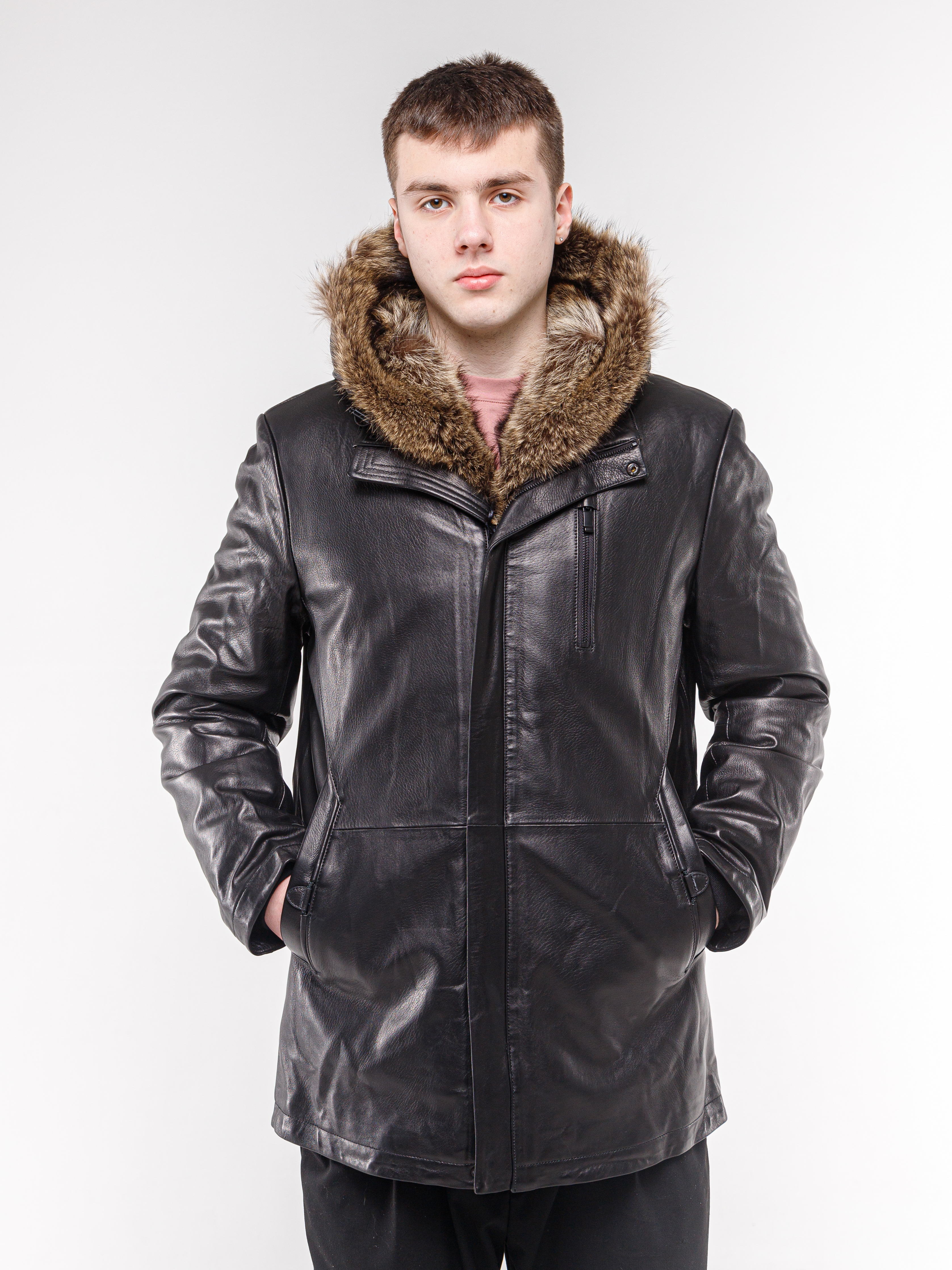 Кожаная куртка мужская NoBrand пилот черная 48 RU