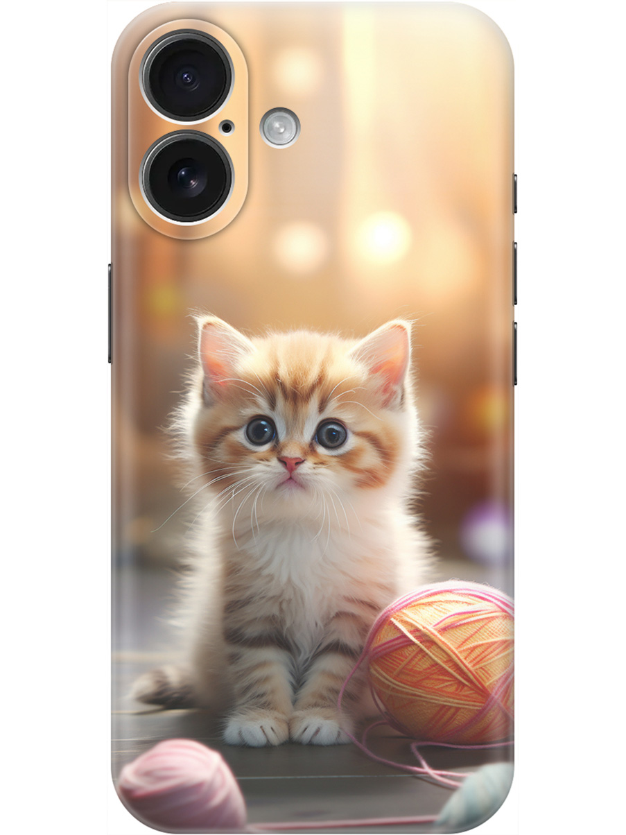 

Силиконовый чехол на Apple iPhone 16 с принтом "Котик и нитки", Прозрачный;белый;желтый;розовый, 785196511