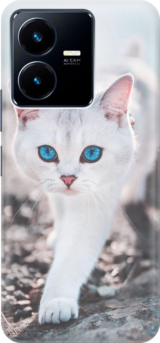 

Силиконовый чехол на Vivo Y22 с принтом "Голубоглазый кот", Белый;серый, 157789