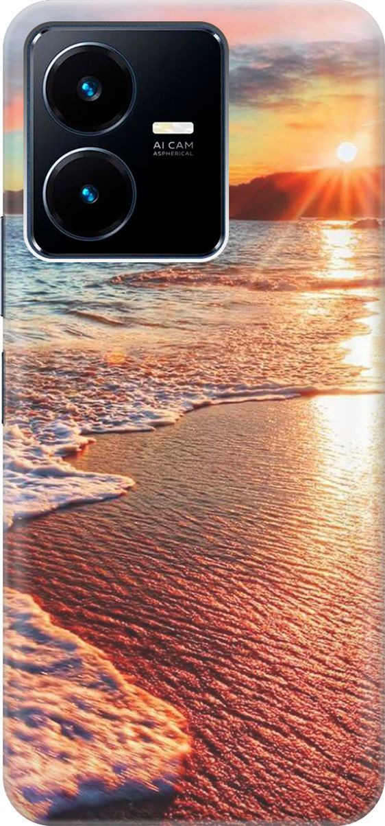 

Силиконовый чехол на Vivo Y22 с принтом "Залитый светом пляж", Оранжевый;коричневый, 157796