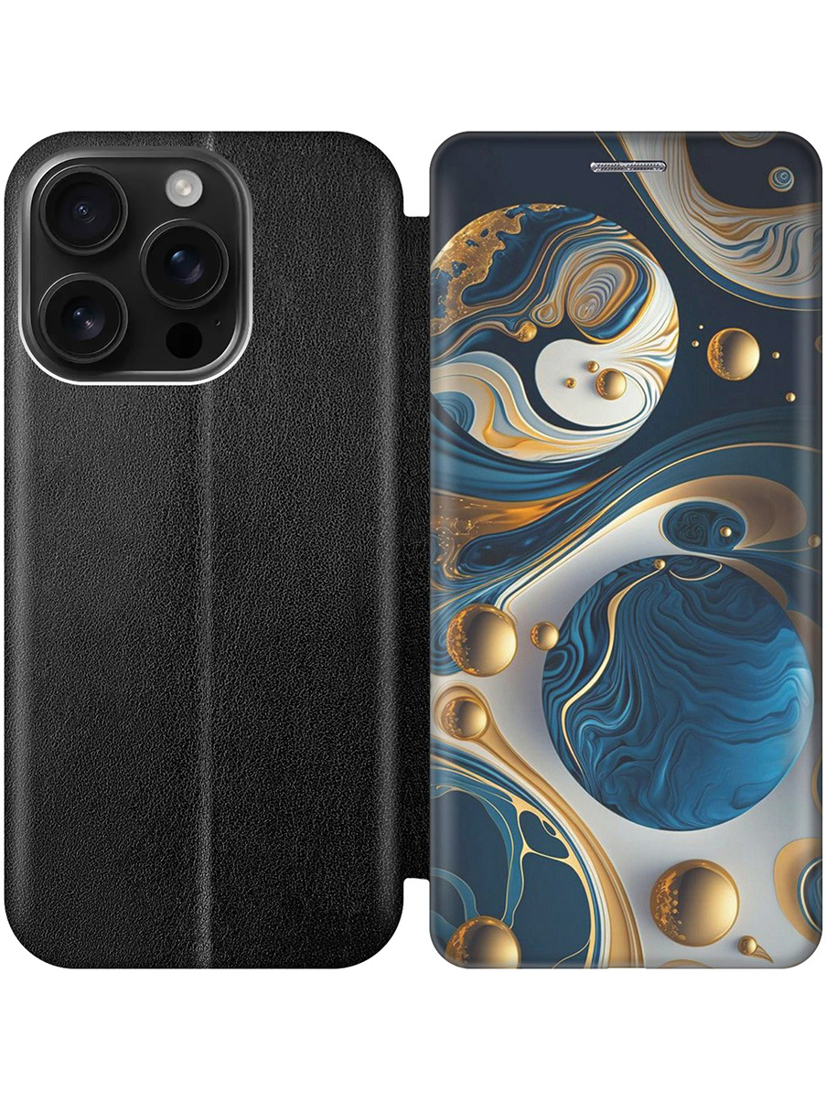

Чехол-книжка на Apple iPhone 16 Pro с принтом "Сине-золотые фигуры" черный, Черный;желтый;синий, 785197732