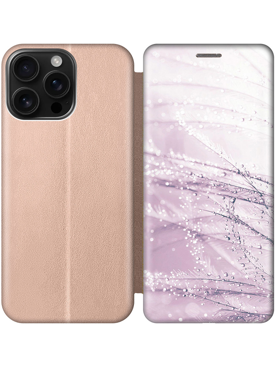 

Чехол-книжка на Apple iPhone 16 Pro Max с принтом "Капли на розовой траве" золотой, Золотистый;розовый, 785198323