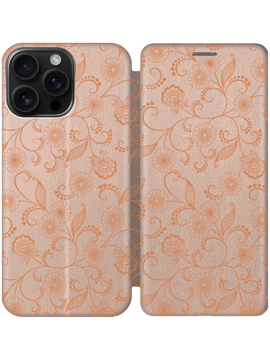 

Чехол-книжка на Apple iPhone 16 Pro Max с принтом "Стильный орнамент" золотой, Золотистый, 785198332