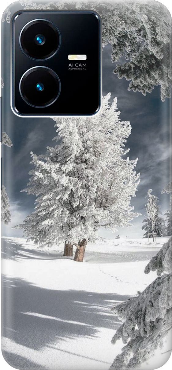 

Силиконовый чехол на Vivo Y22 с принтом "Заснеженные деревья", Белый;серый, 157787