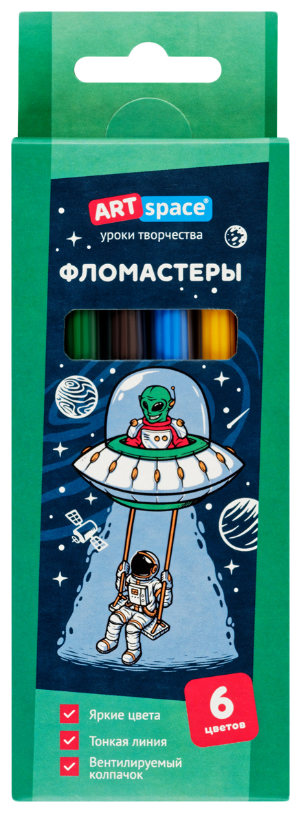 Фломастеры ArtSpace Космос 353071, 6 цветов, смываемые