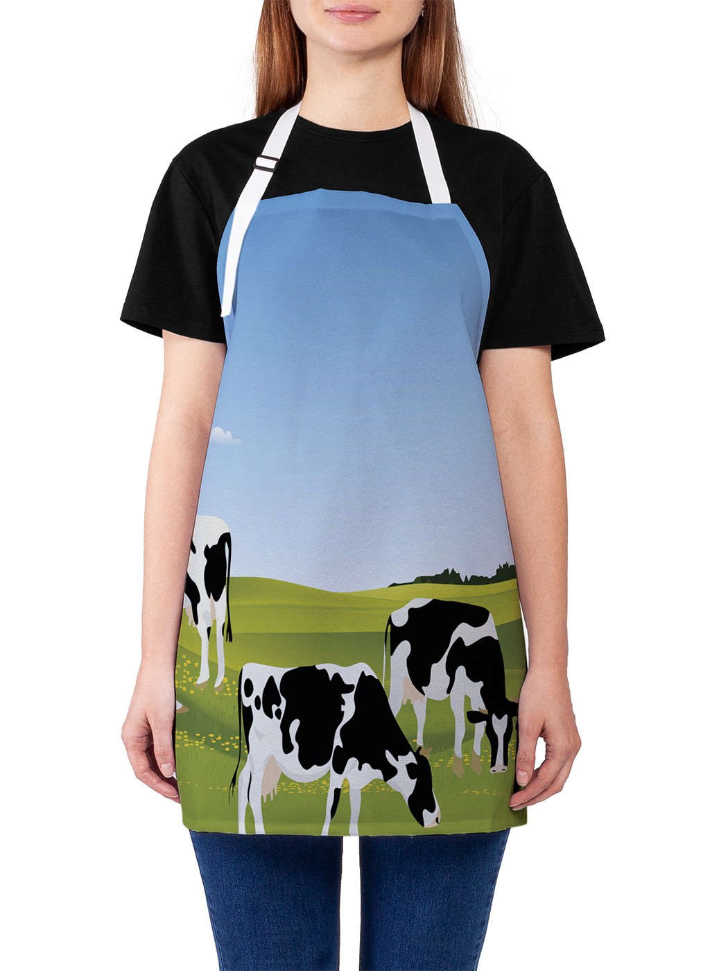 

Фартук женский JoyArty для готовки "Коровы на выпасе", универсальный размер, Голубой