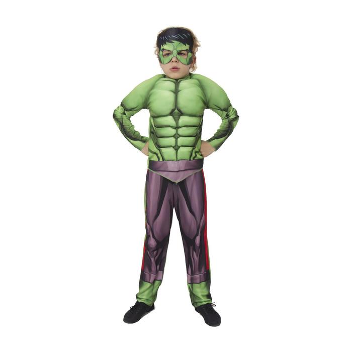 Карнавальный костюм Халк с мускулами, текстиль, куртка, брюки, маска, р. 34, рост 140 см