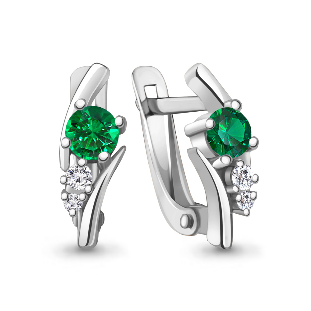 

Серьги из серебра с фианитом/изумрудом искусственным Aquamarine 49415АГ_925_р, 49415АГ_925_р
